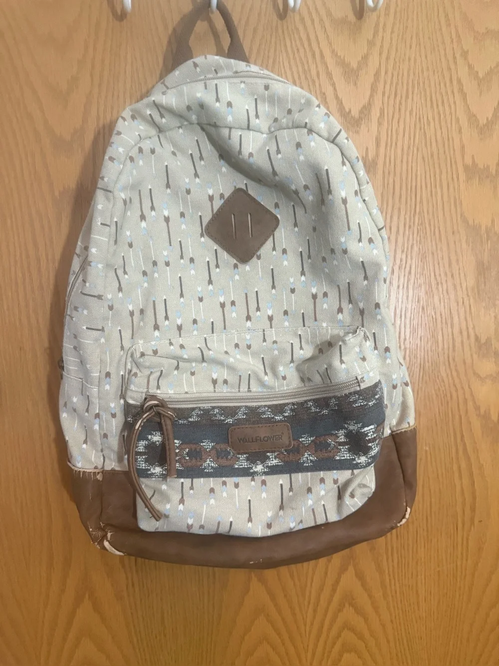 Wallflower Beige Patterned Backpack with Brown Accents